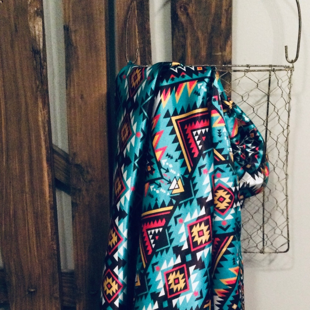 🩵🩵Rowdy Crowd Western Wild Rag Cowboy Cowgirl Rodeo Aztec Print Turquoise 🩵🩵